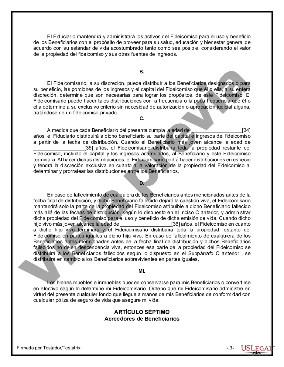 Preview Formulario de última voluntad y testamento legal para una viuda o viudo con hijos adultos y menores