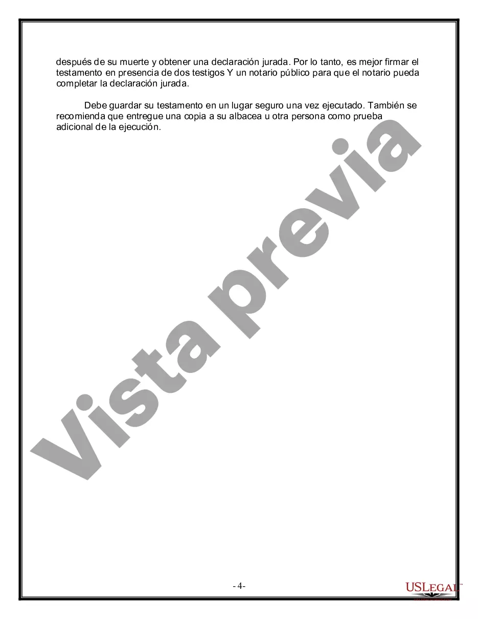Preview Formulario de última voluntad y testamento legal para una viuda o viudo con hijos adultos y menores