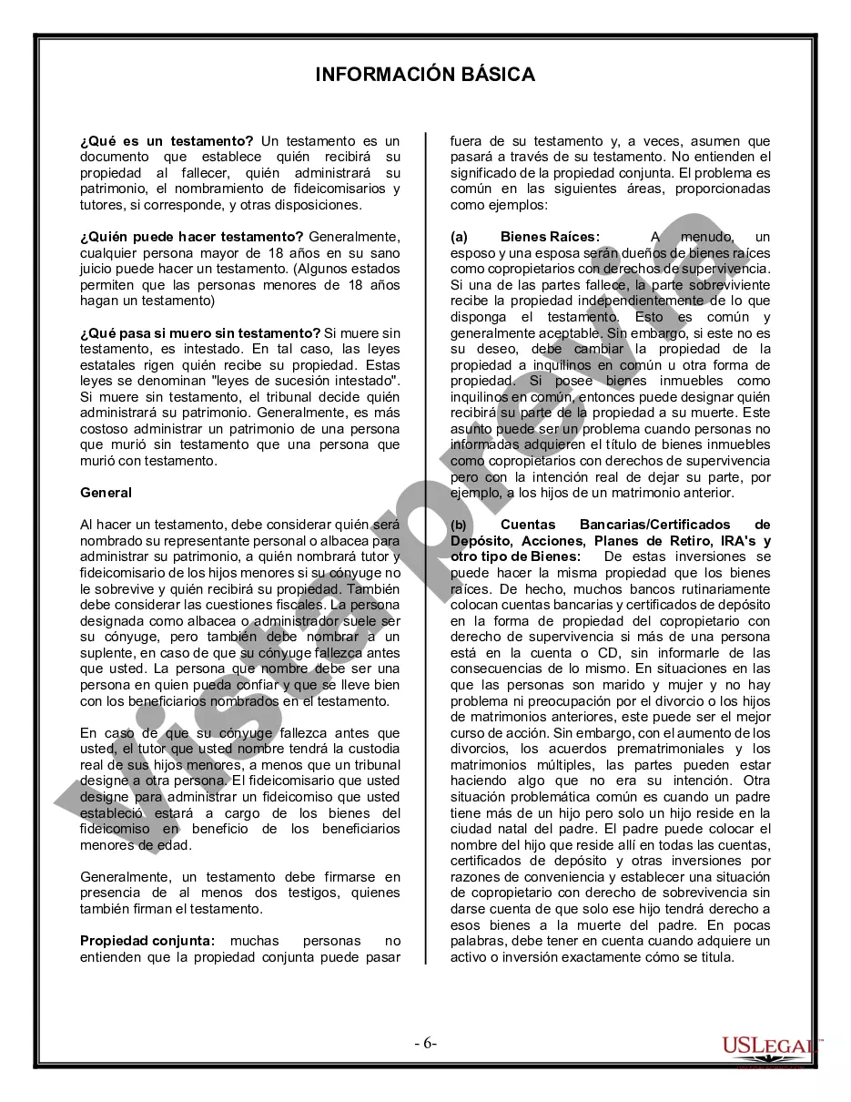 Preview Formulario de última voluntad y testamento legal para una viuda o viudo con hijos adultos y menores