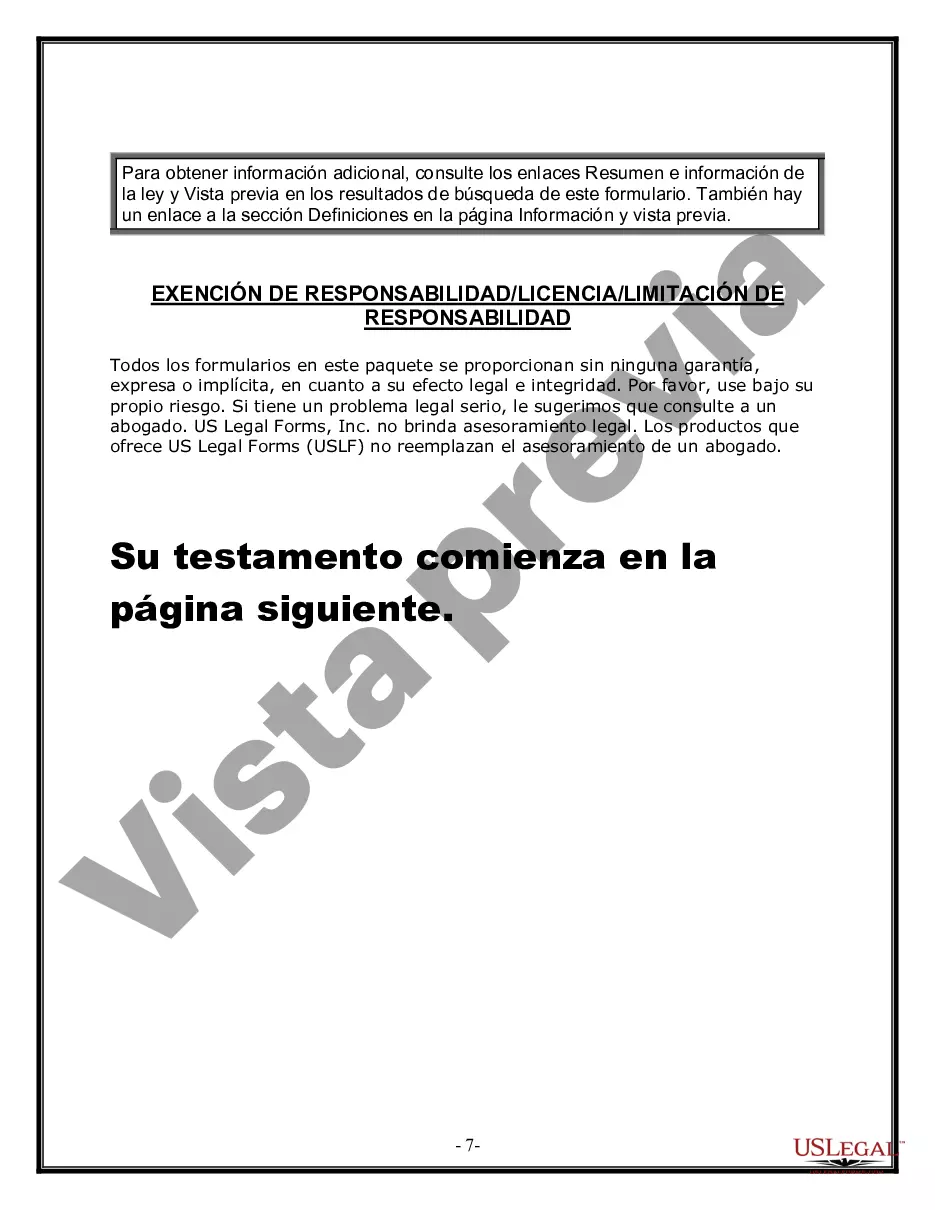 Preview Formulario de última voluntad y testamento legal para una viuda o viudo con hijos adultos y menores
