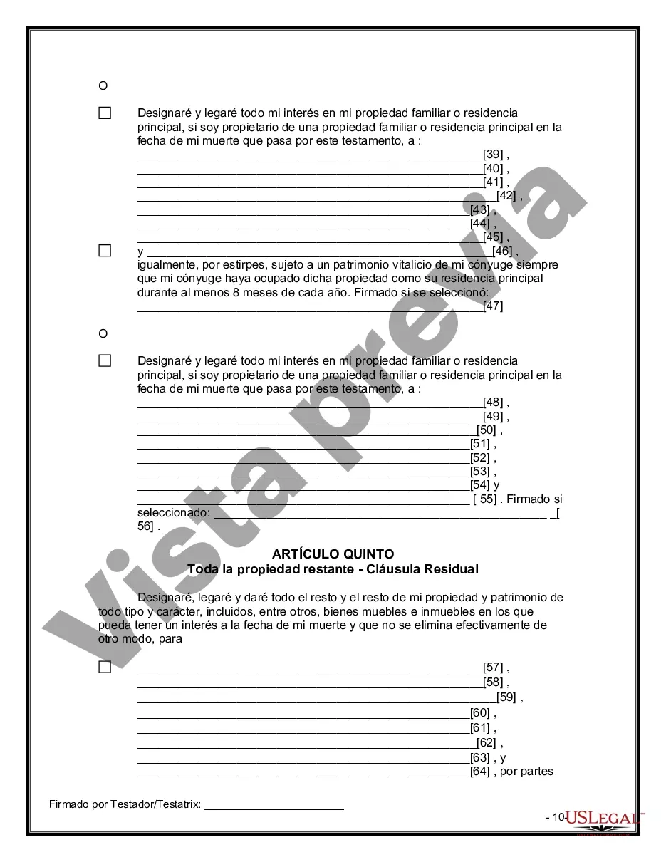 Preview Formulario Legal de Última Voluntad y Testamento para Persona Divorciada y Recasada con Hijos Míos, Tuyos y Nuestros