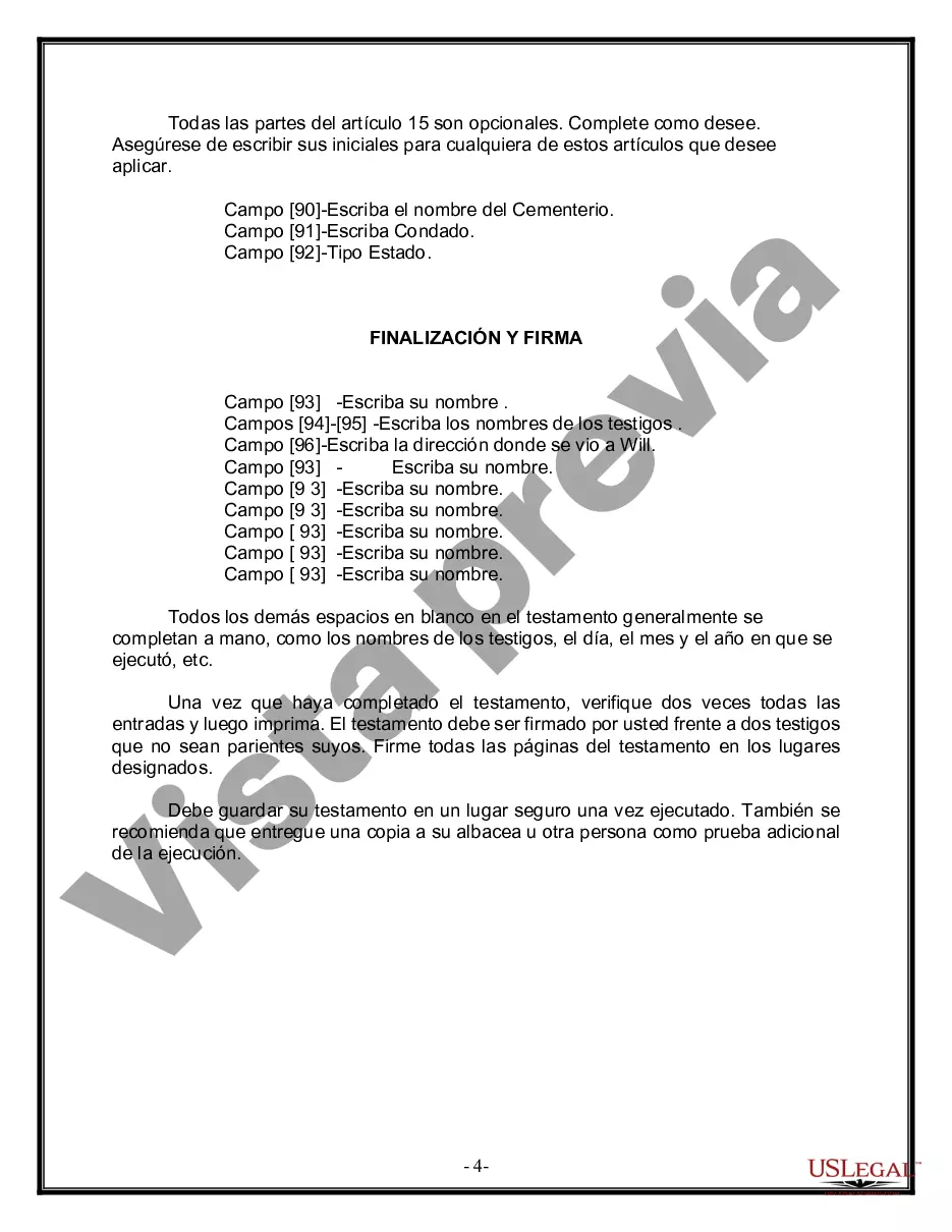 Preview Formulario Legal de Última Voluntad y Testamento para Persona Divorciada y Recasada con Hijos Míos, Tuyos y Nuestros