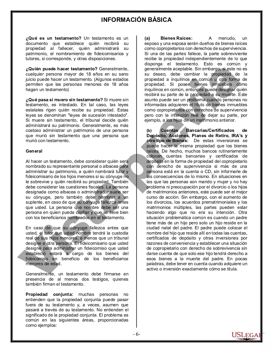 Preview Formulario Legal de Última Voluntad y Testamento para Persona Divorciada y Recasada con Hijos Míos, Tuyos y Nuestros