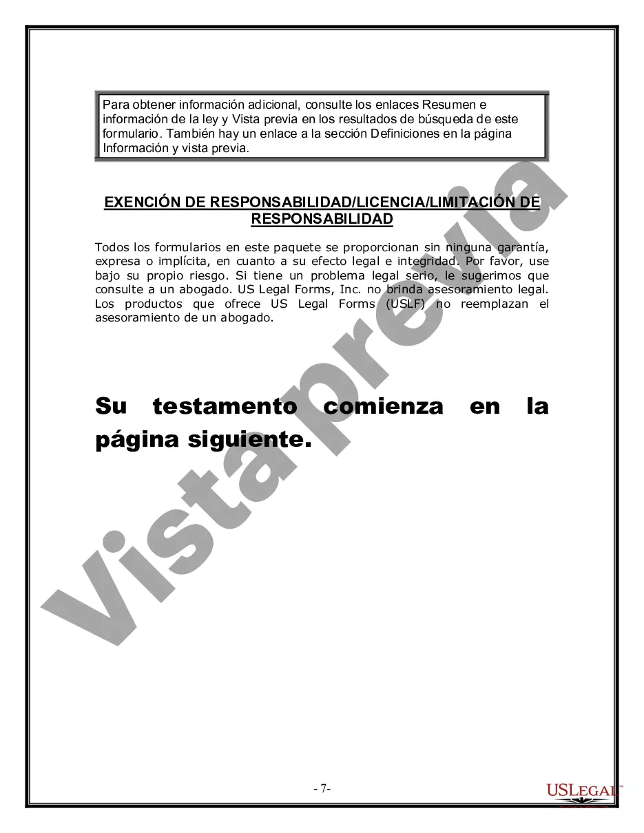 Preview Formulario Legal de Última Voluntad y Testamento para Persona Divorciada y Recasada con Hijos Míos, Tuyos y Nuestros