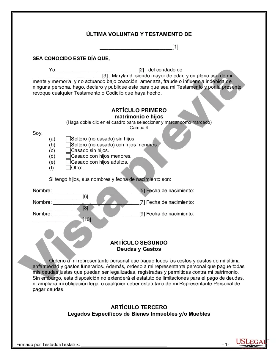 Preview Última voluntad y testamento para otras personas