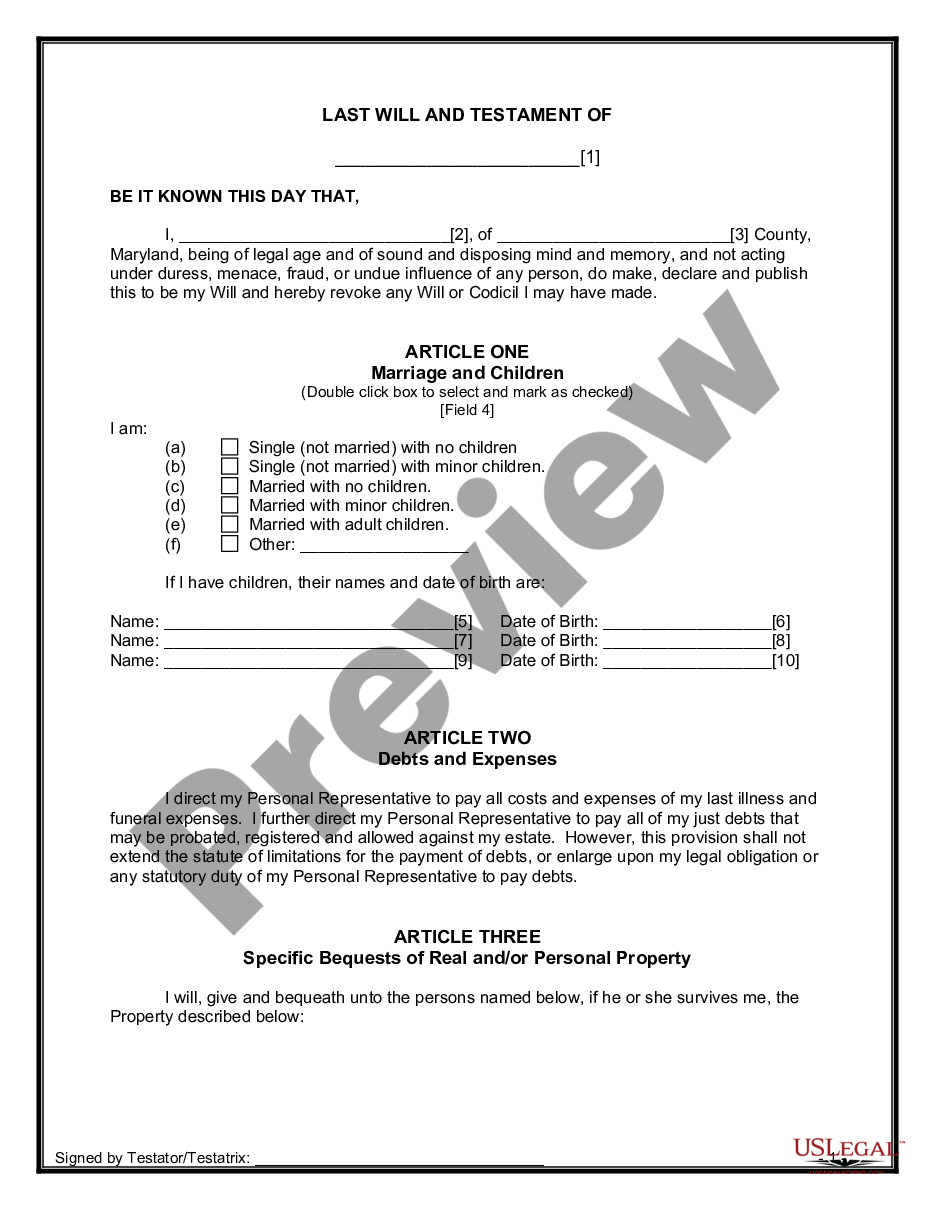 form Last Will and Testament for other Persons preview