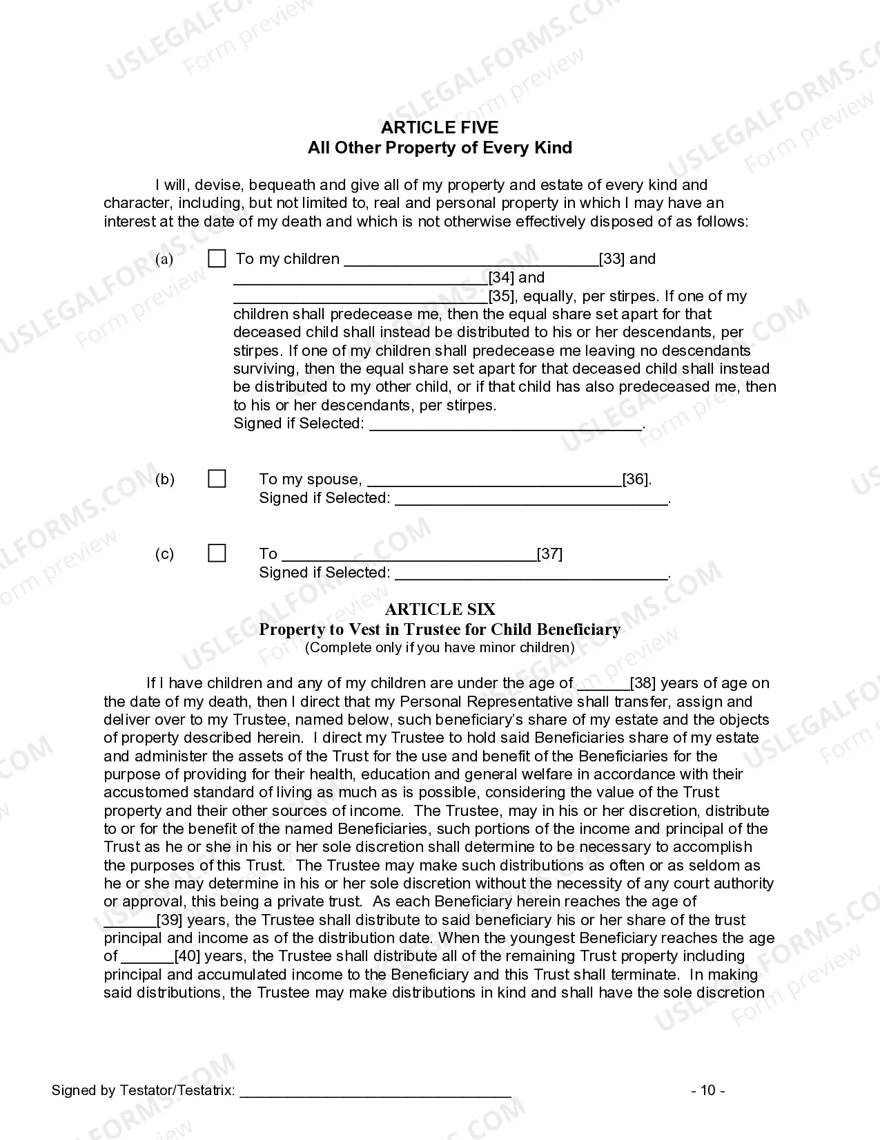 Preview Last Will and Testament for other Persons