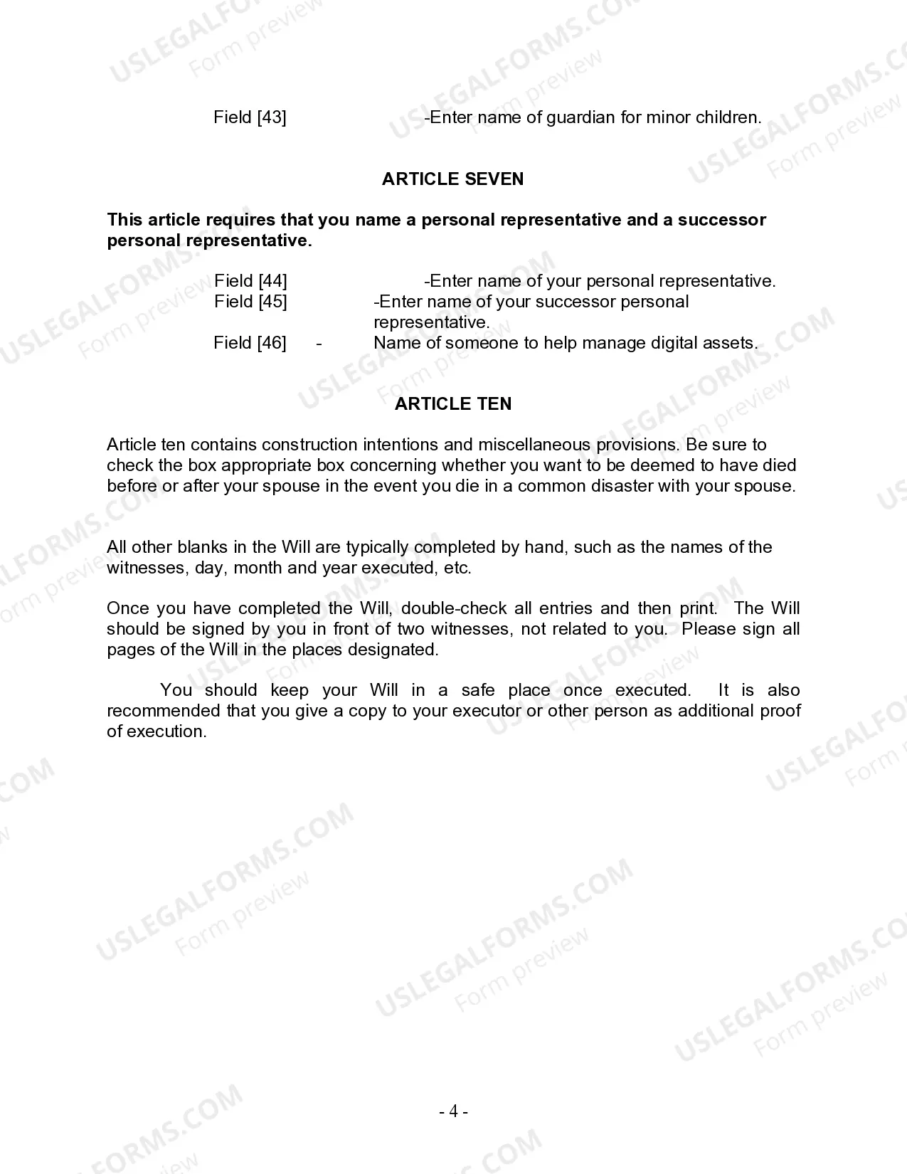 Preview Last Will and Testament for other Persons