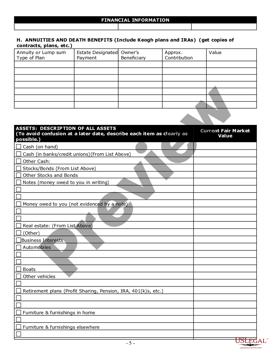 Maryland Estate Planning Questionnaire and Worksheets | US Legal Forms