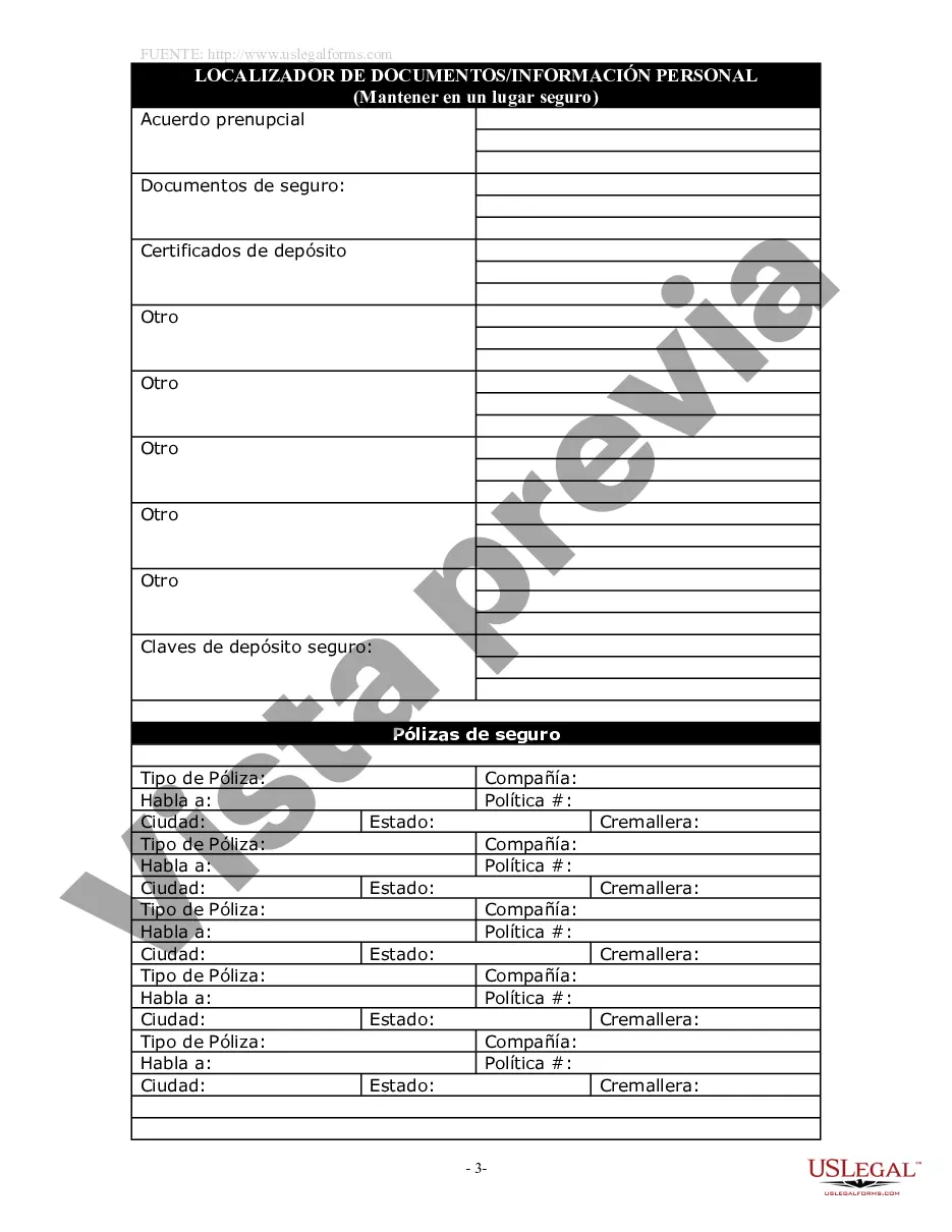 Get Localizador de documentos y paquete de información personal, incluido el formulario de información de entierro Preview Localizador de documentos y paquete de información personal, incluido el formulario de información de entierro