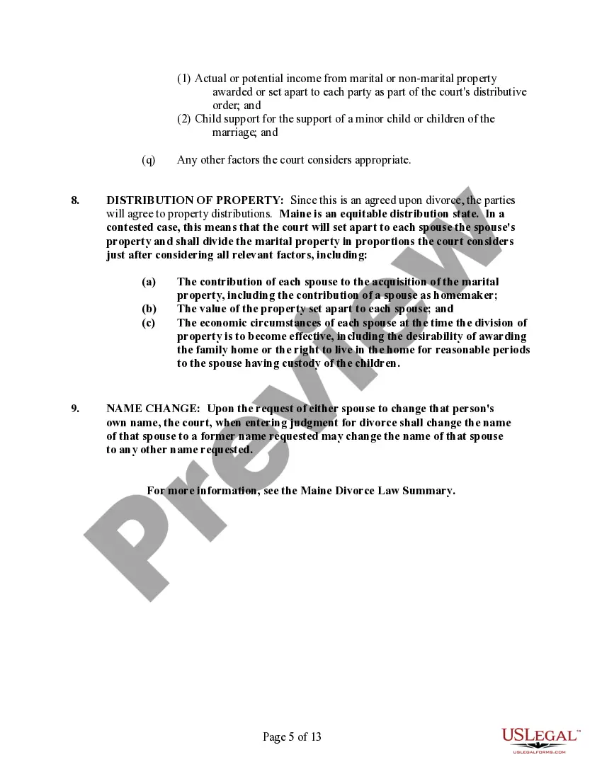 Preview Maine No-Fault Uncontested Agreed Divorce Package for Dissolution of Marriage with Adult Children and with or without Property and Debts