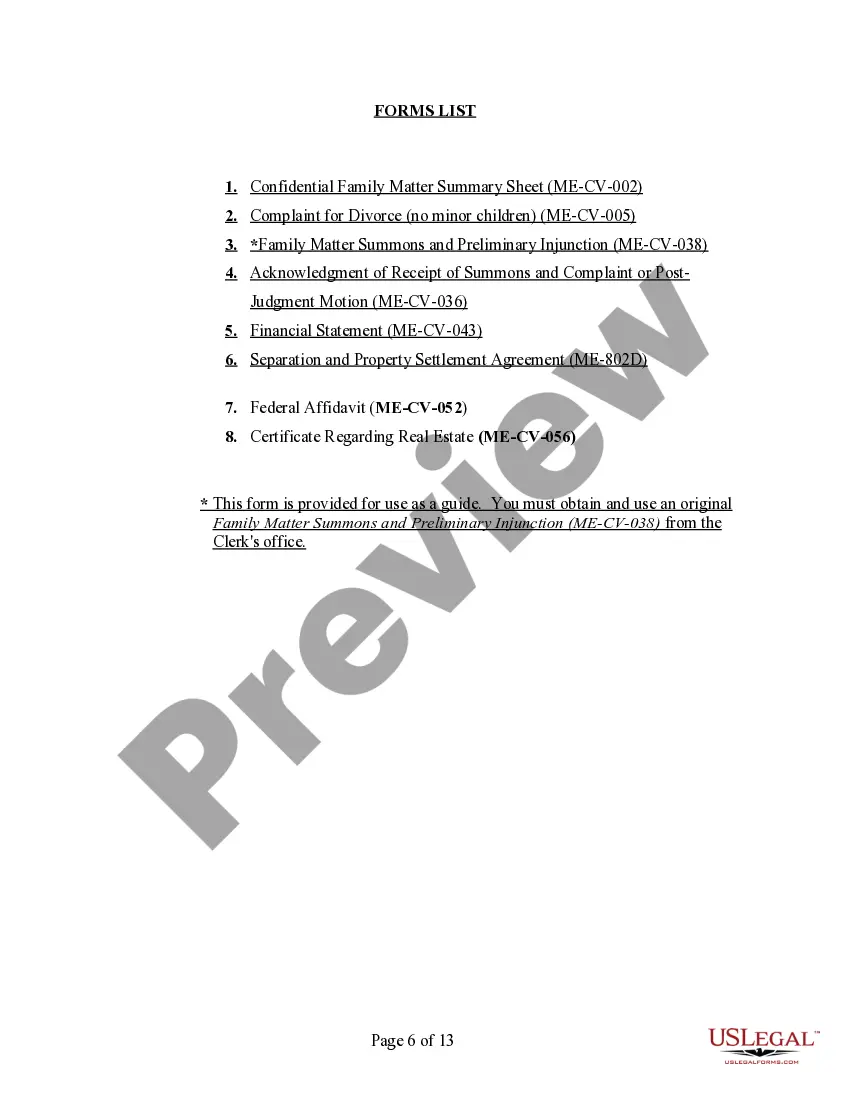 Preview Maine No-Fault Uncontested Agreed Divorce Package for Dissolution of Marriage with Adult Children and with or without Property and Debts