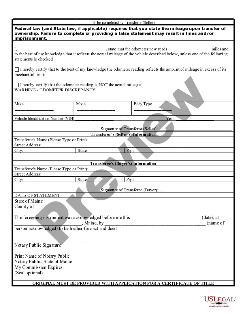 Get Bill of Sale of Automobile and Odometer Statement Preview Bill of Sale of Automobile and Odometer Statement