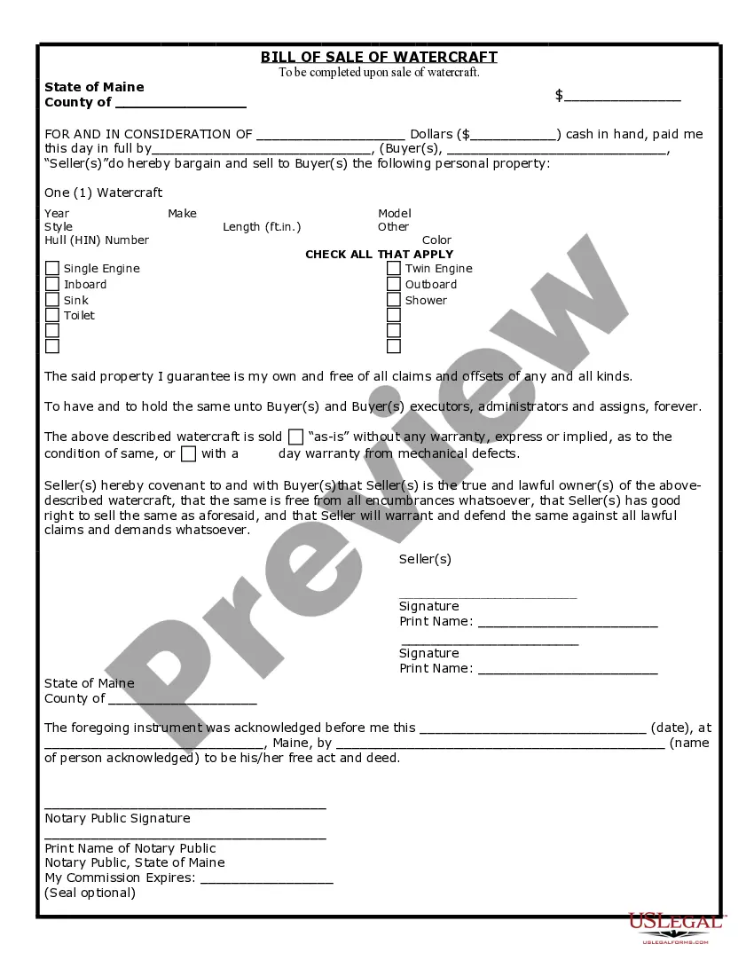 Preview Bill of Sale for WaterCraft or Boat