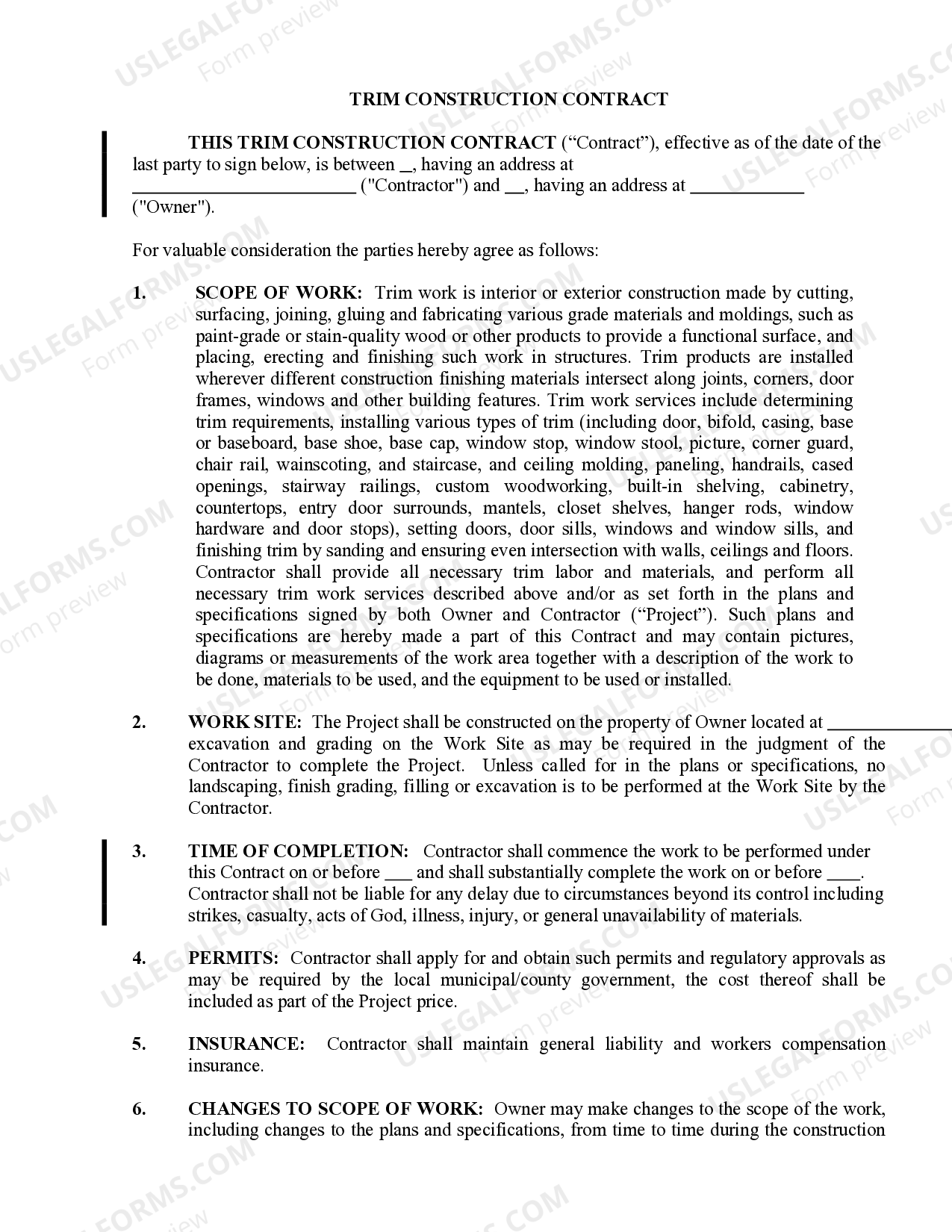 Maine Trim Carpenter Contract for Contractor US Legal Forms