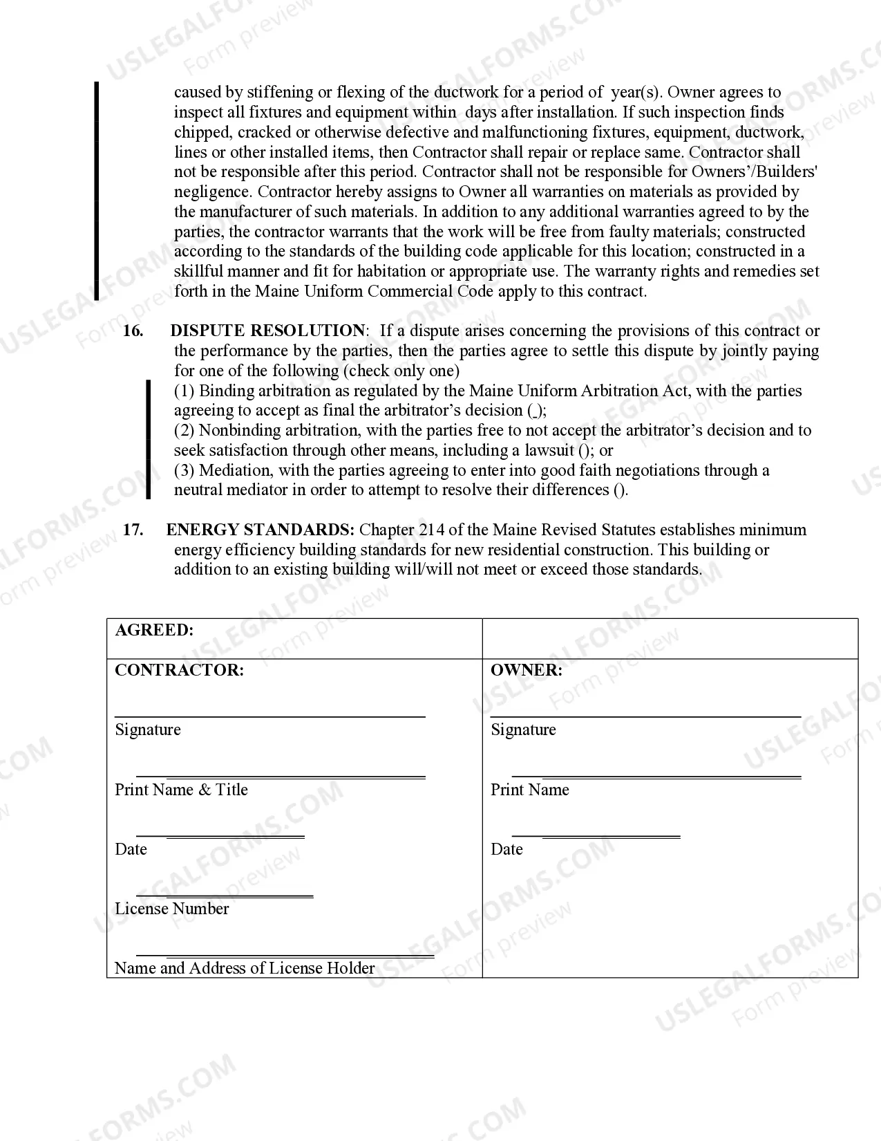 Preview HVAC Contract for Contractor