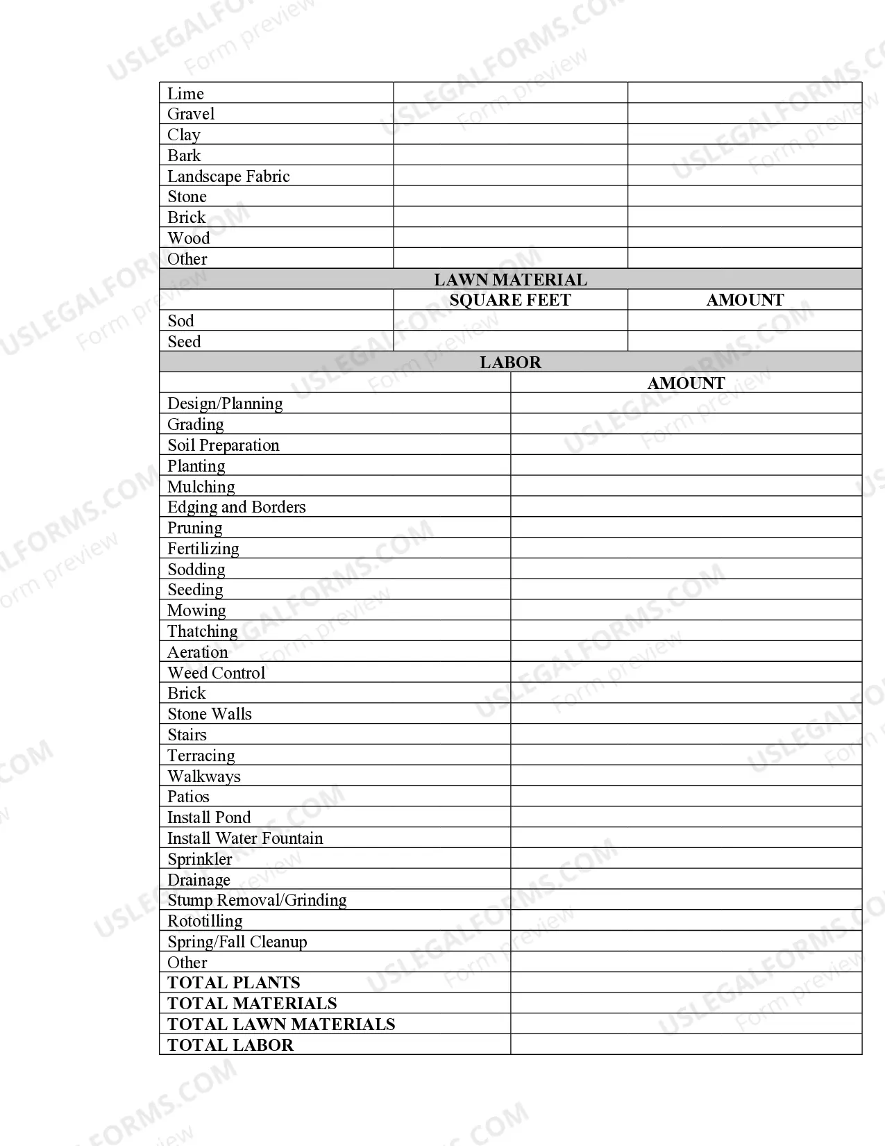 Preview Landscape Contract for Contractor