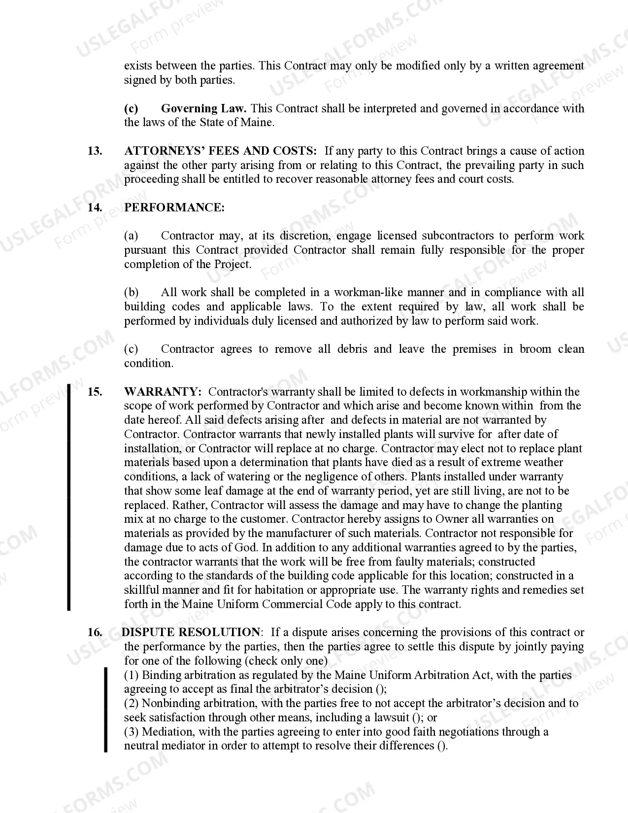 Preview Landscape Contract for Contractor