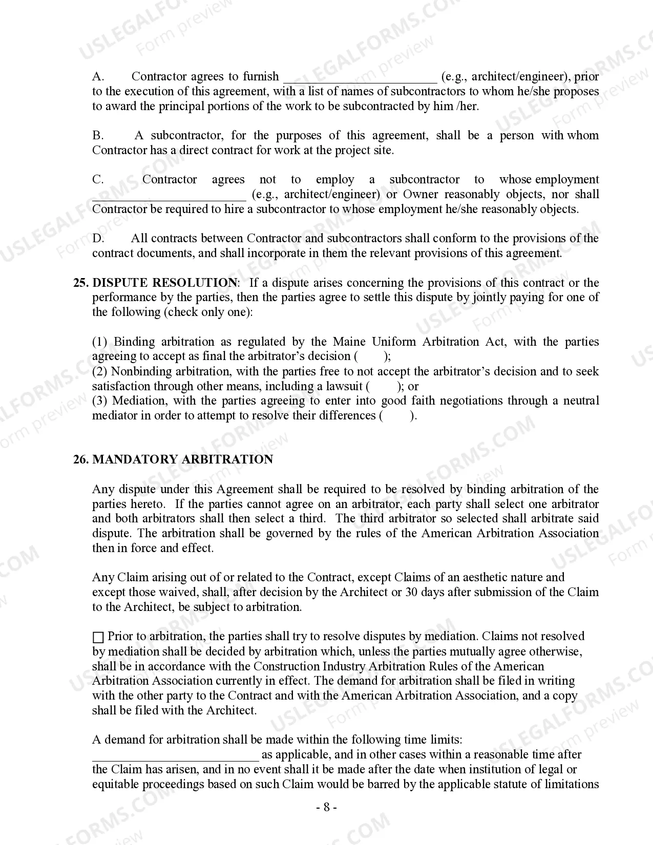 Preview Commercial Contract for Contractor