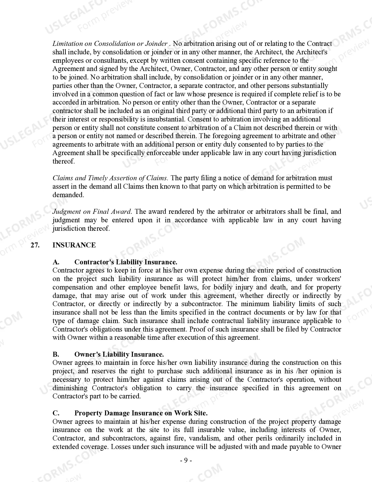 Preview Commercial Contract for Contractor