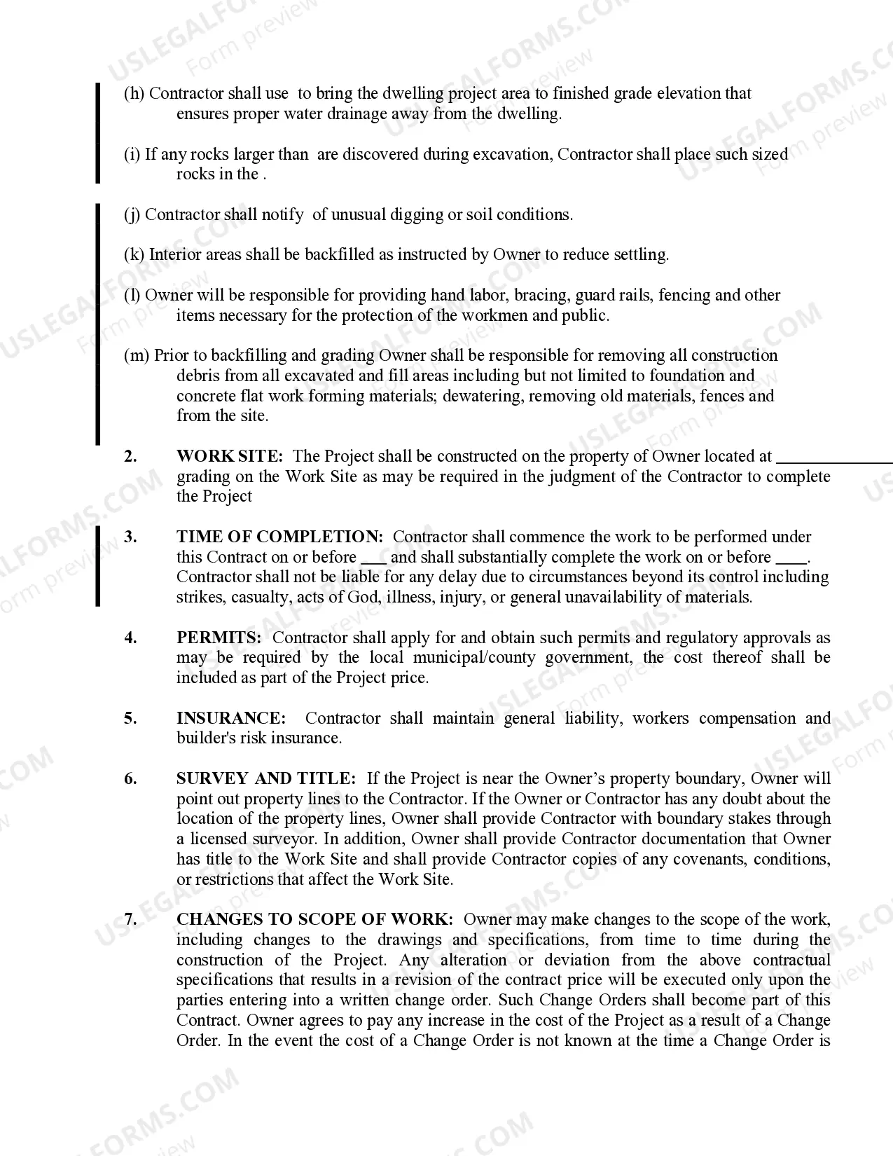 Preview Excavator Contract for Contractor