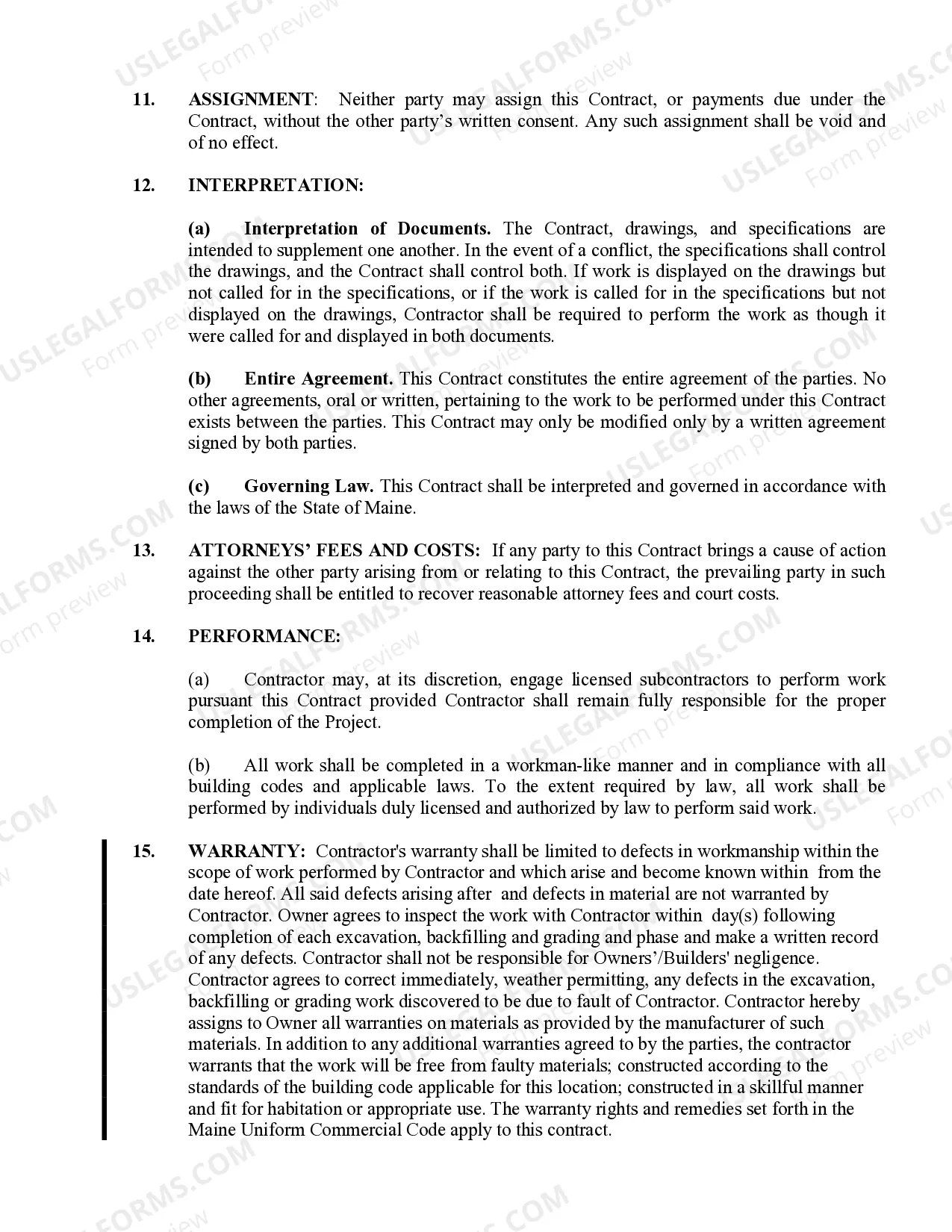 Preview Excavator Contract for Contractor