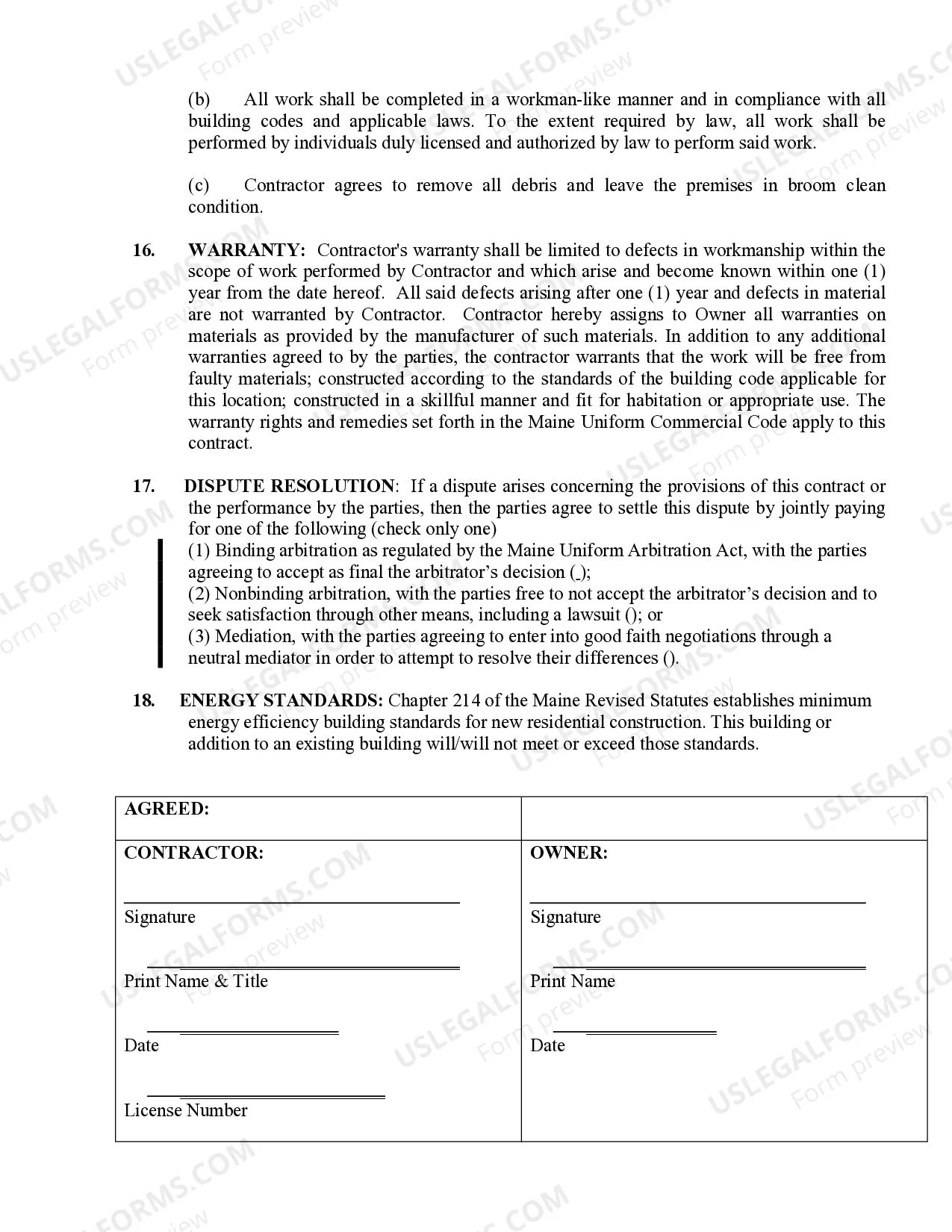 Preview Renovation Contract for Contractor