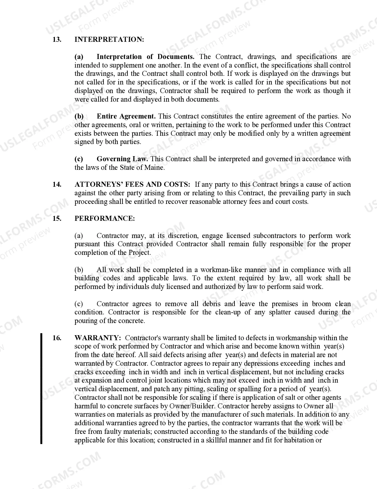 Preview Concrete Mason Contract for Contractor