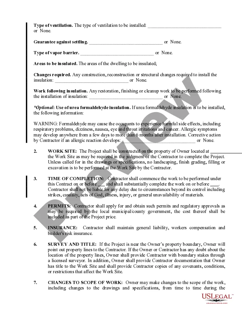 Preview Insulation Contract for Contractor