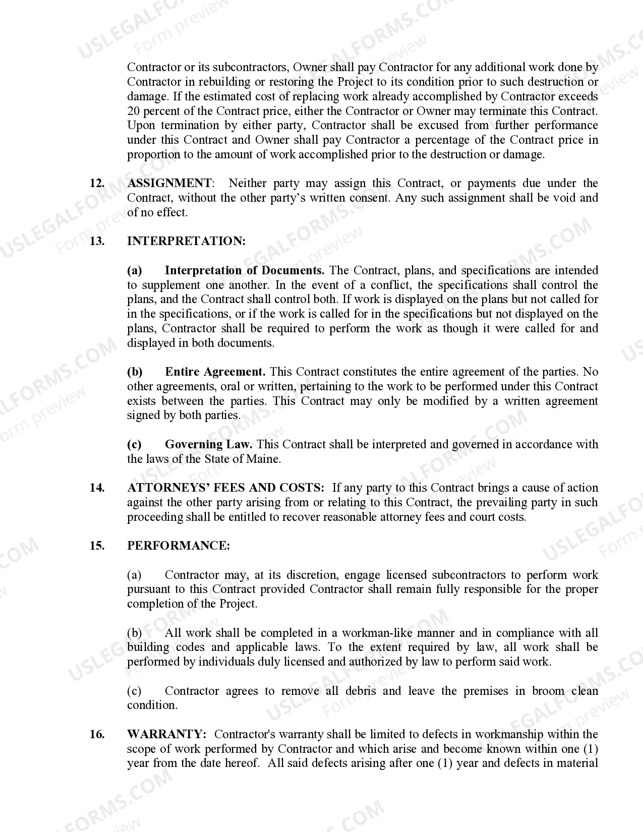 Preview Site Work Contract for Contractor