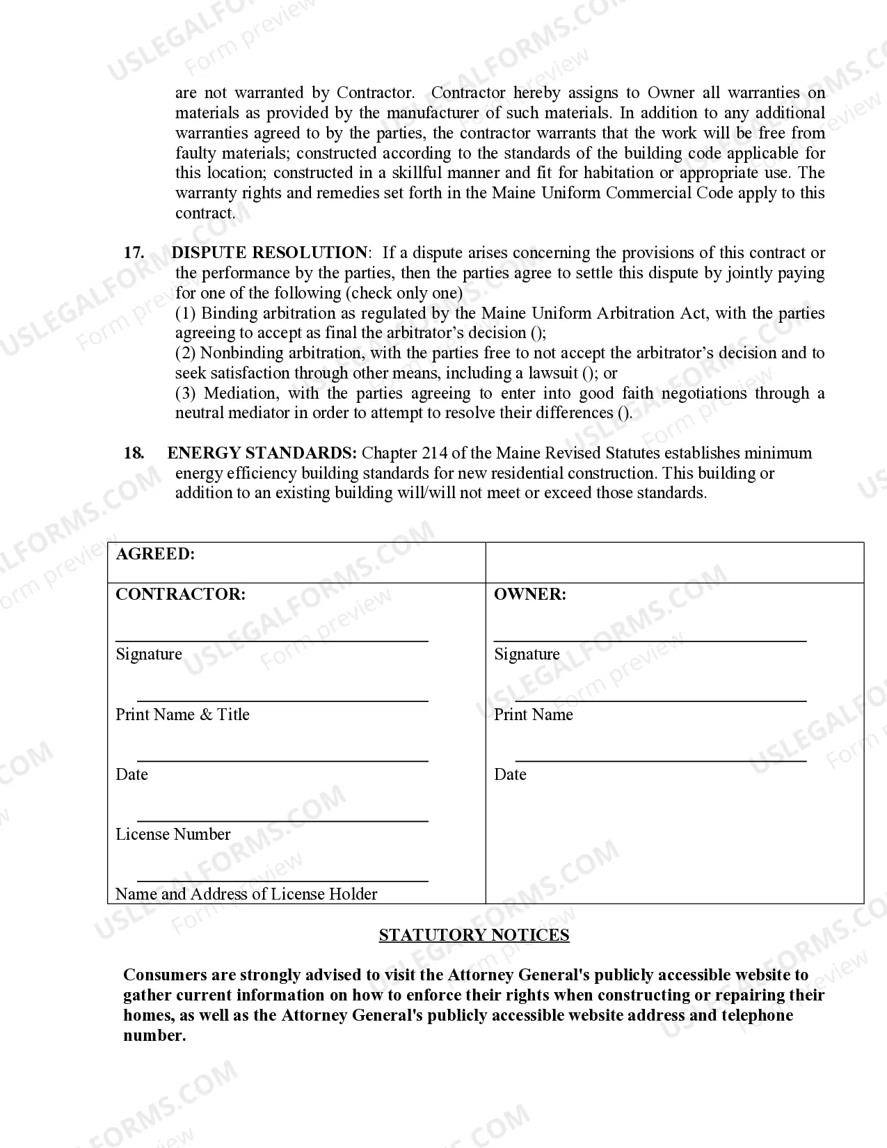 Preview Site Work Contract for Contractor