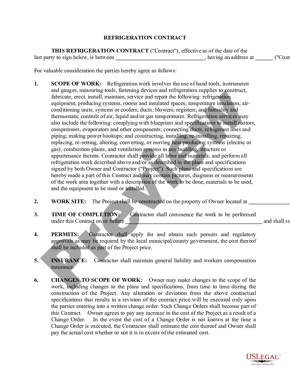 page 0 Refrigeration Contract for Contractor preview