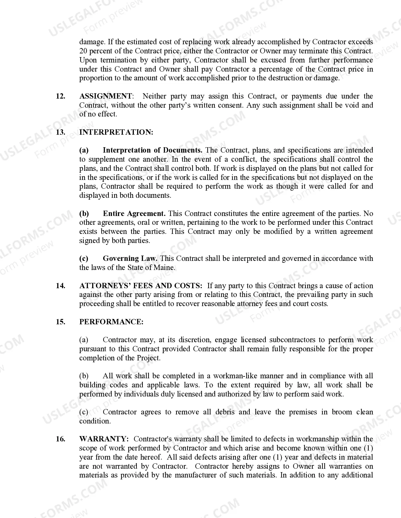 Preview Drainage Contract for Contractor