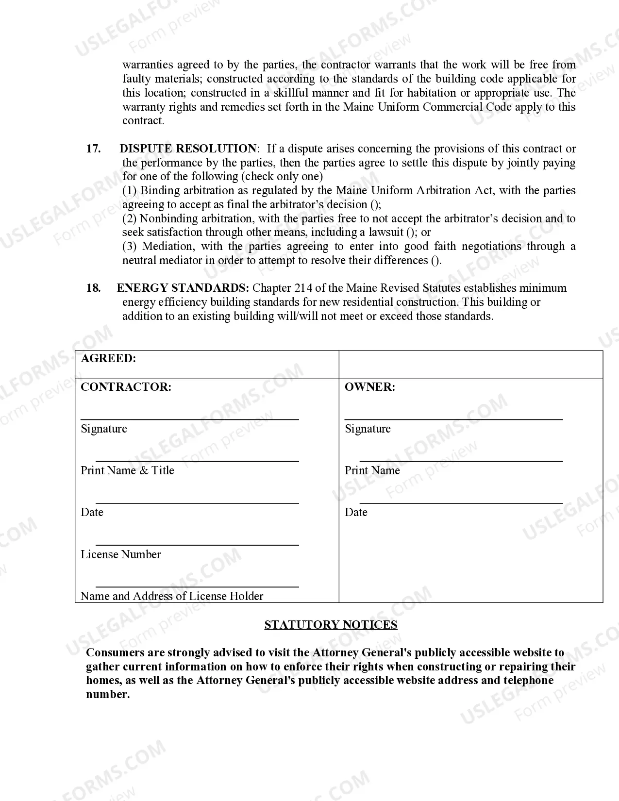 Preview Drainage Contract for Contractor