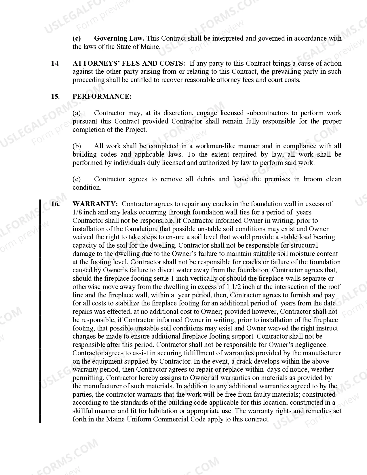 Preview Foundation Contract for Contractor
