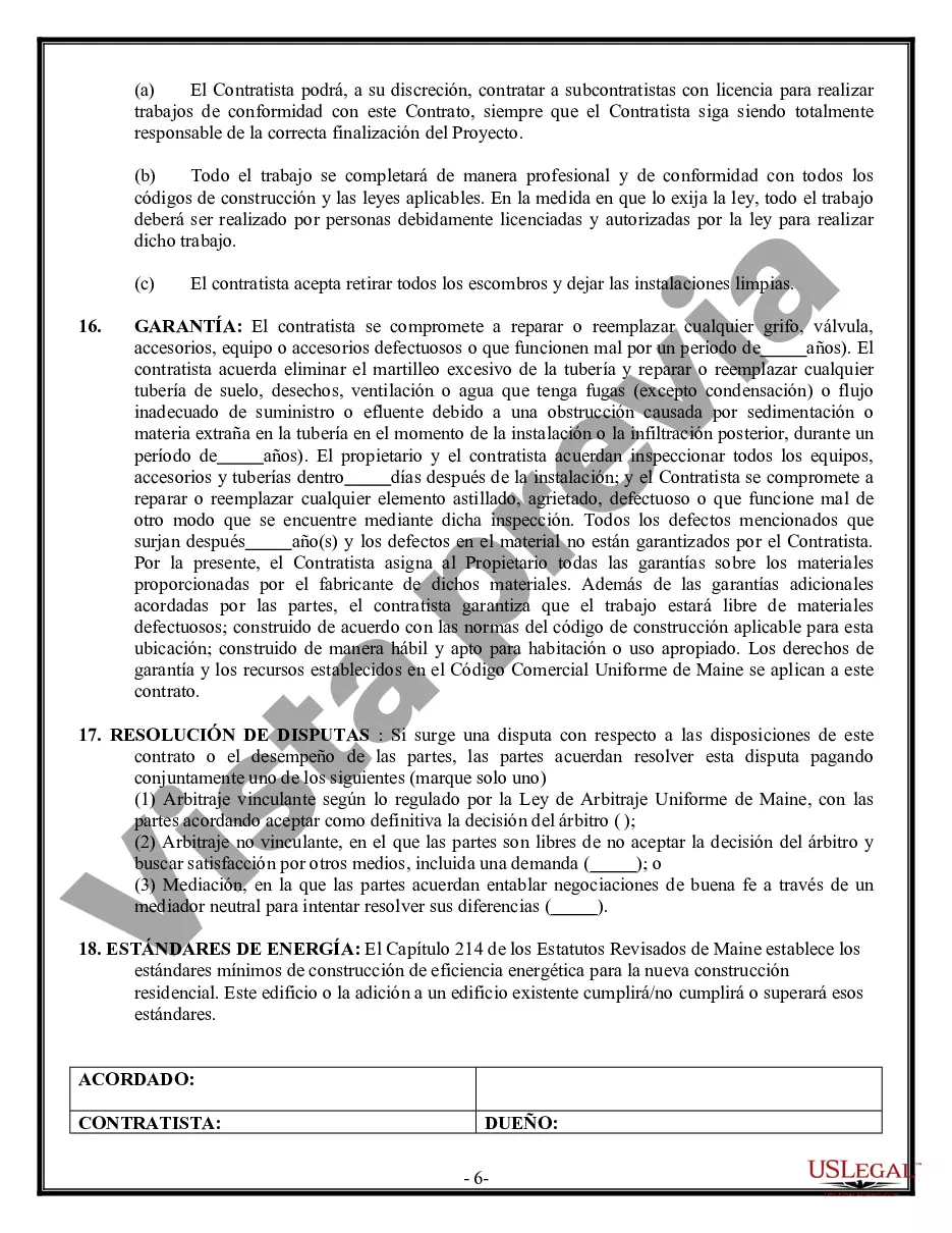 Preview Contrato de plomería para contratista