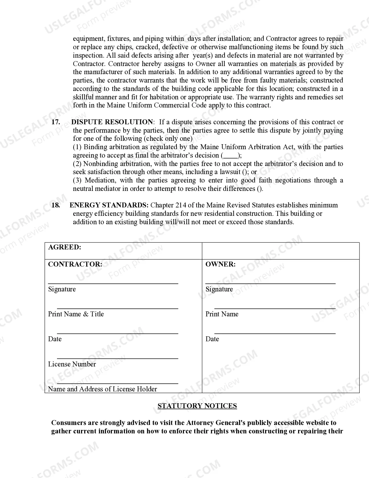 Preview Plumbing Contract for Contractor