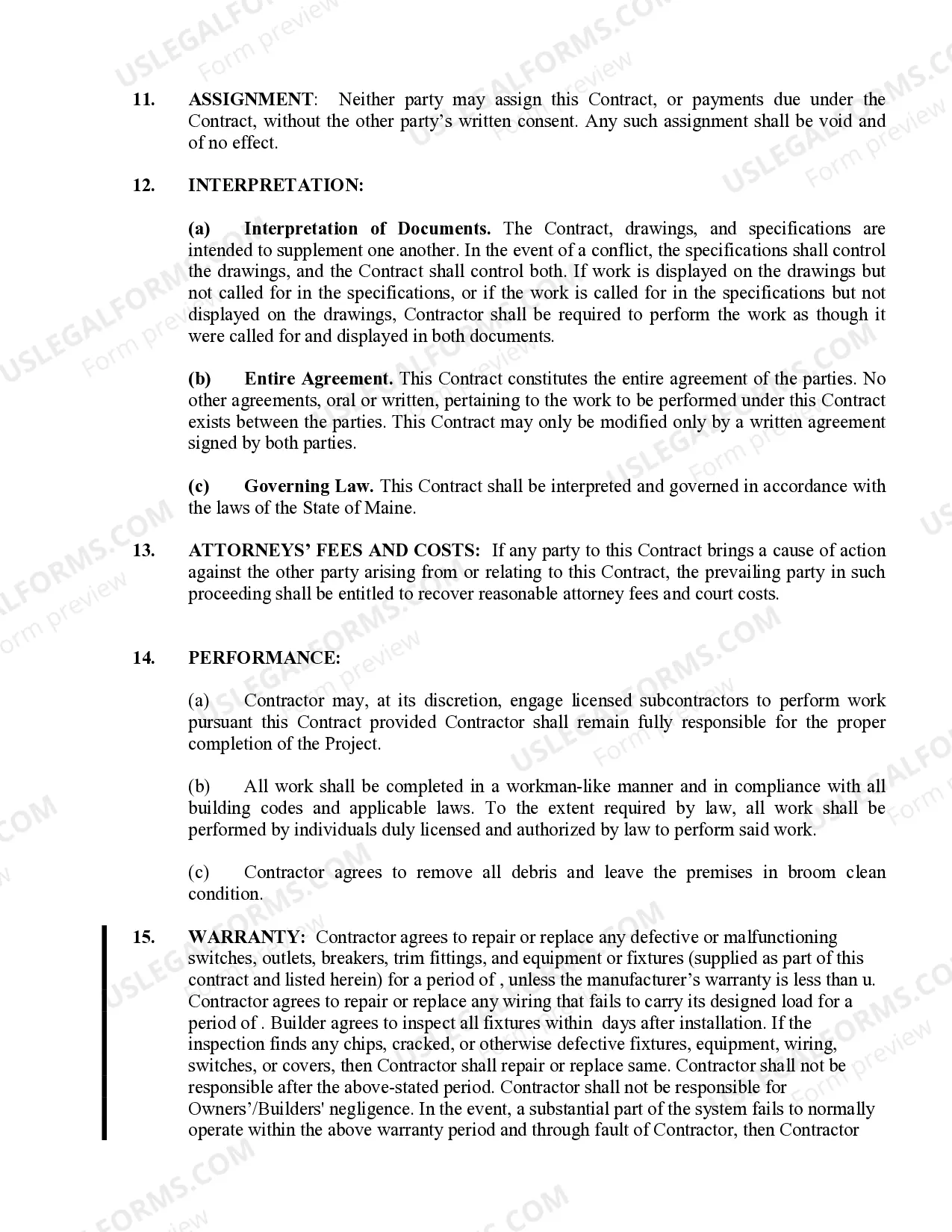 Preview Electrical Contract for Contractor