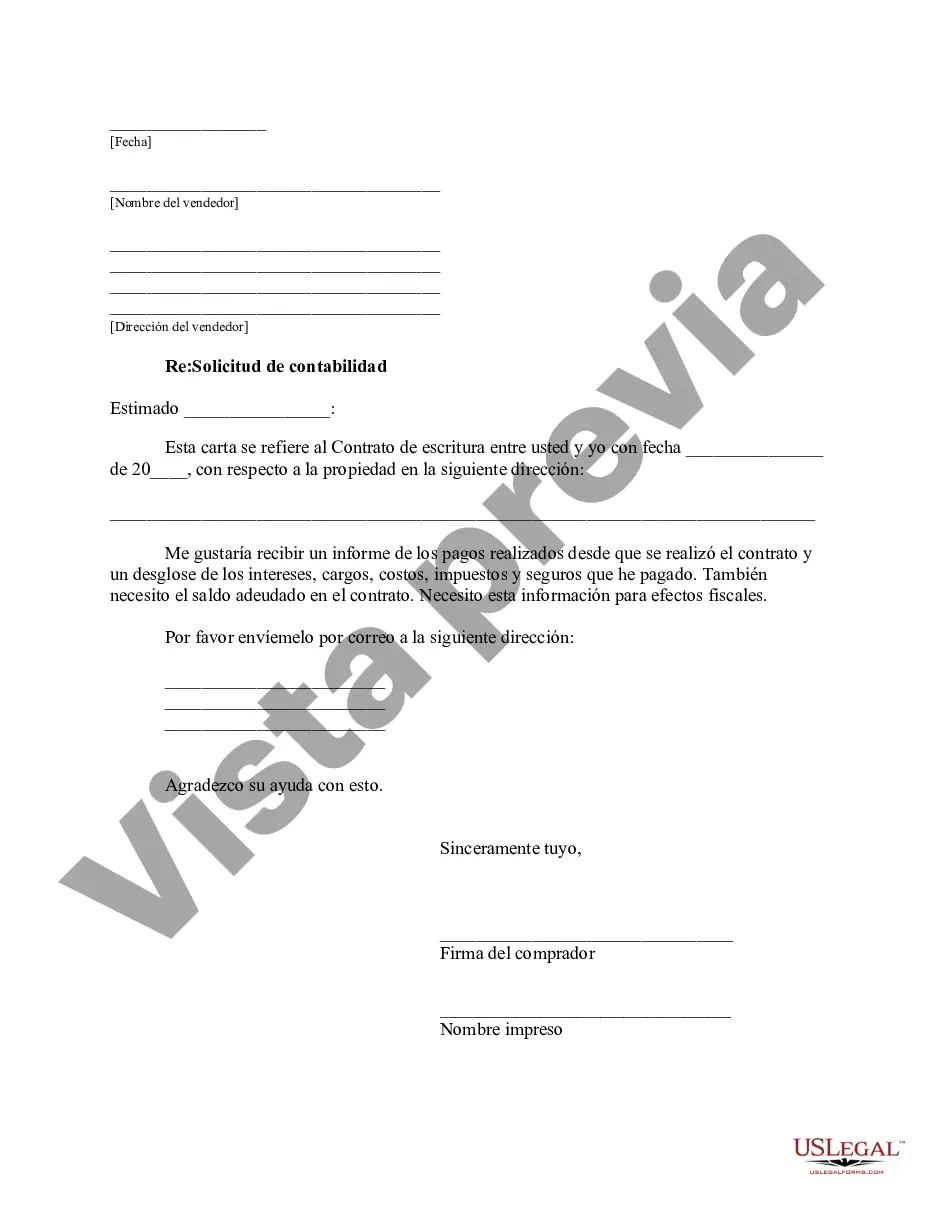 Preview Solicitud de contabilidad del comprador del vendedor en virtud del contrato de escritura