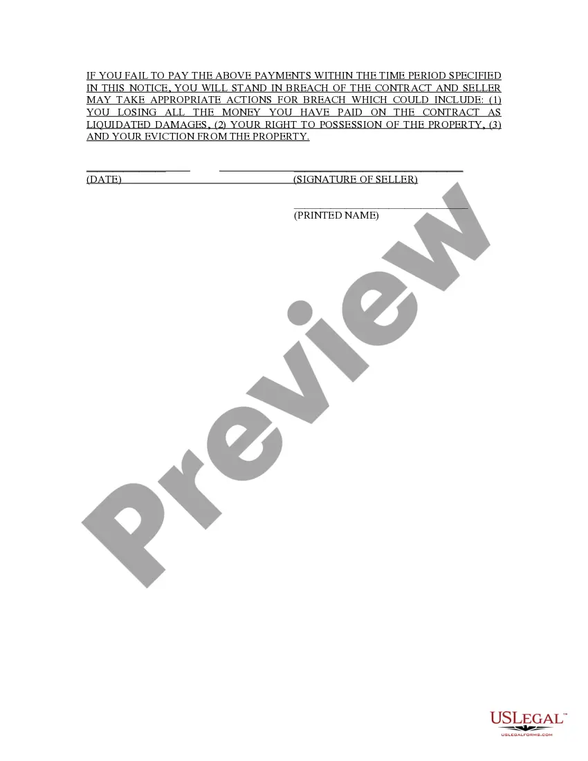 Preview Notice of Default for Past Due Payments in connection with Contract for Deed