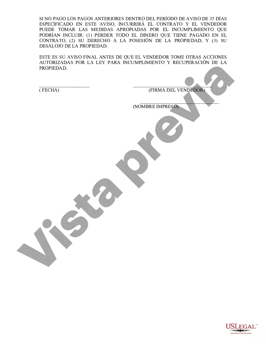 Preview Aviso final de incumplimiento de pagos vencidos en relación con el contrato de escritura