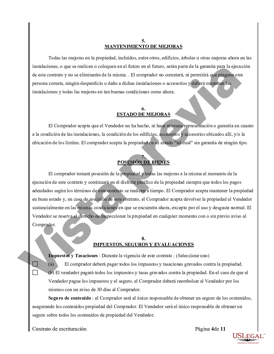 Preview Acuerdo o Contrato de Escritura de Venta y Compra de Bienes Raíces a/k/a Terreno o Contrato de Ejecución