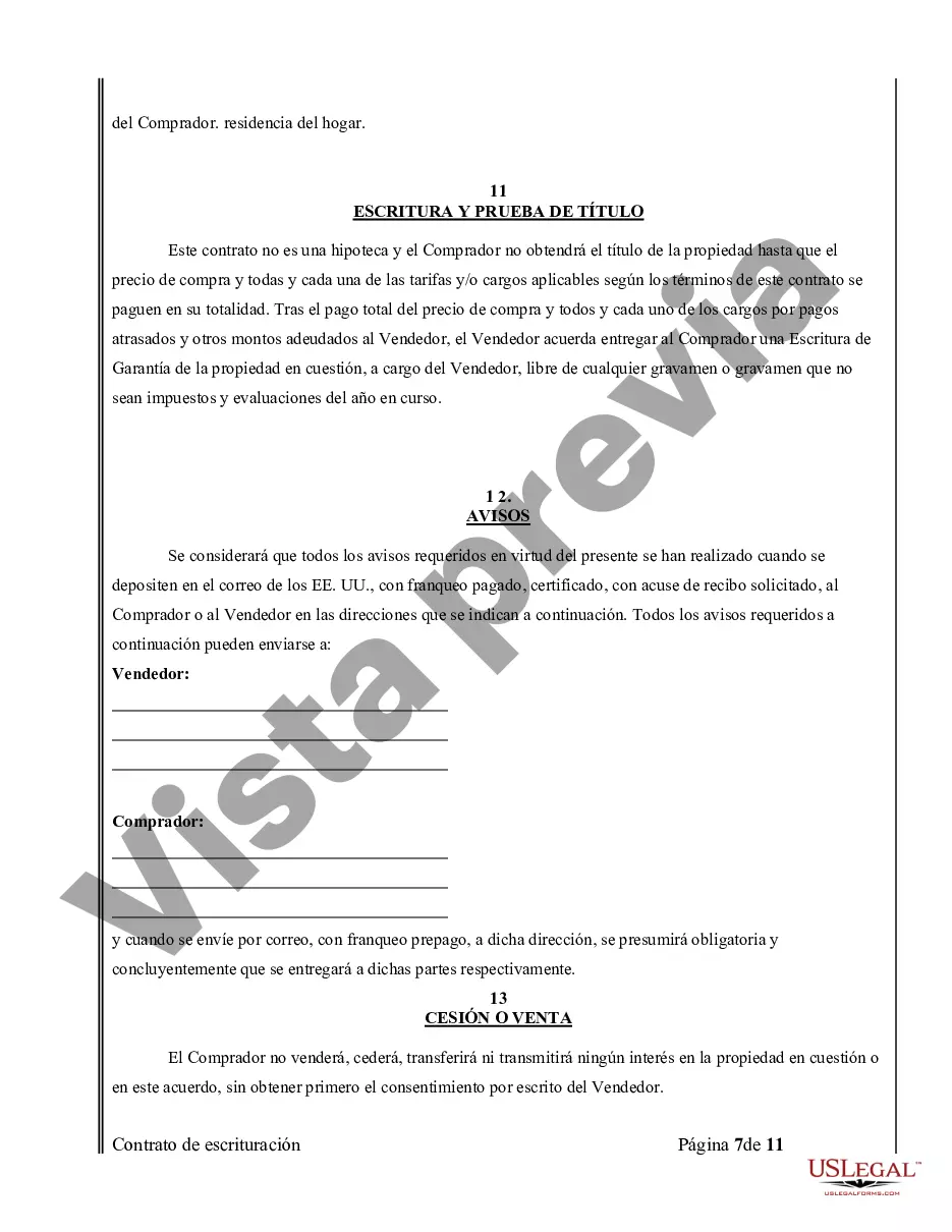 Preview Acuerdo o Contrato de Escritura de Venta y Compra de Bienes Raíces a/k/a Terreno o Contrato de Ejecución