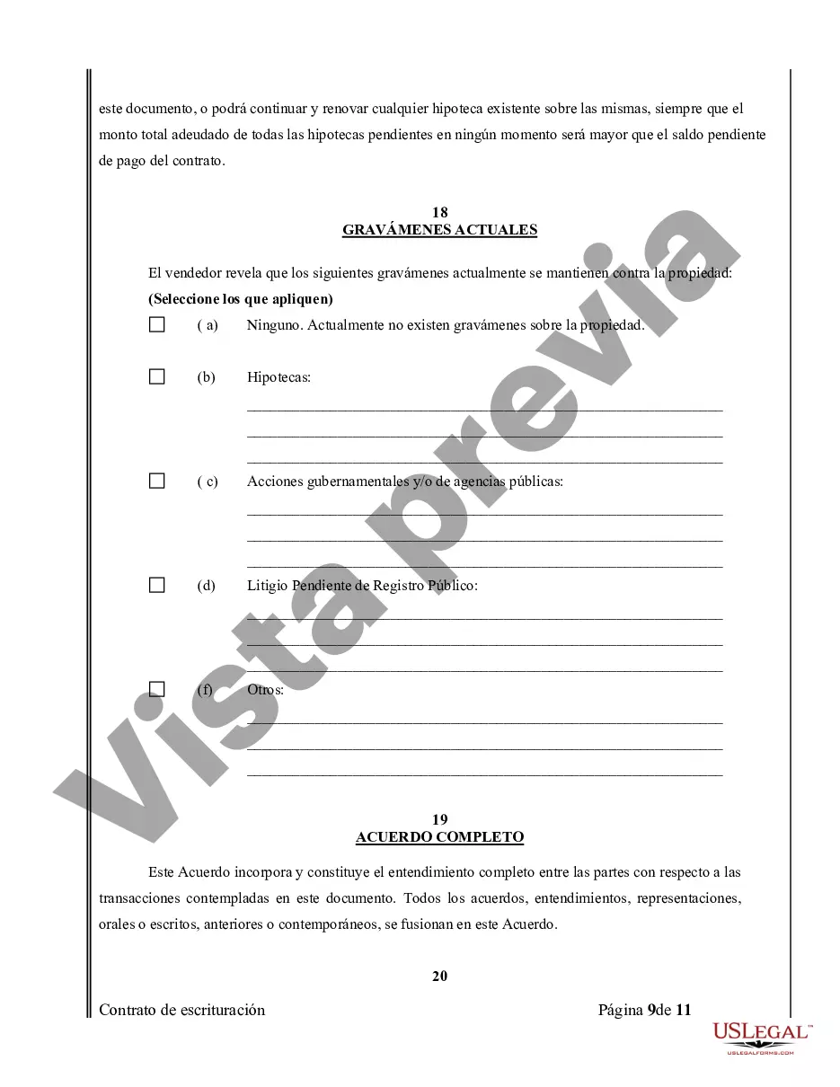 Preview Acuerdo o Contrato de Escritura de Venta y Compra de Bienes Raíces a/k/a Terreno o Contrato de Ejecución