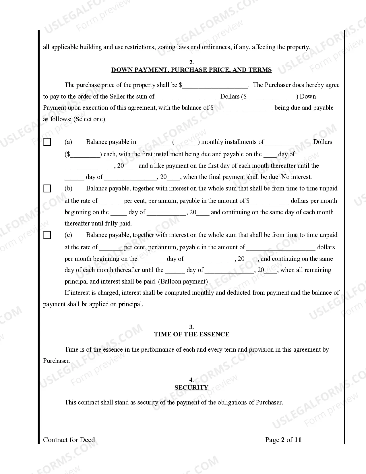 Preview Agreement or Contract for Deed for Sale and Purchase of Real Estate a/k/a Land or Executory Contract