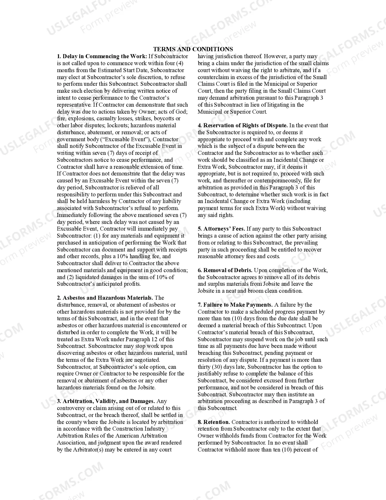 Preview Subcontractor's Agreement