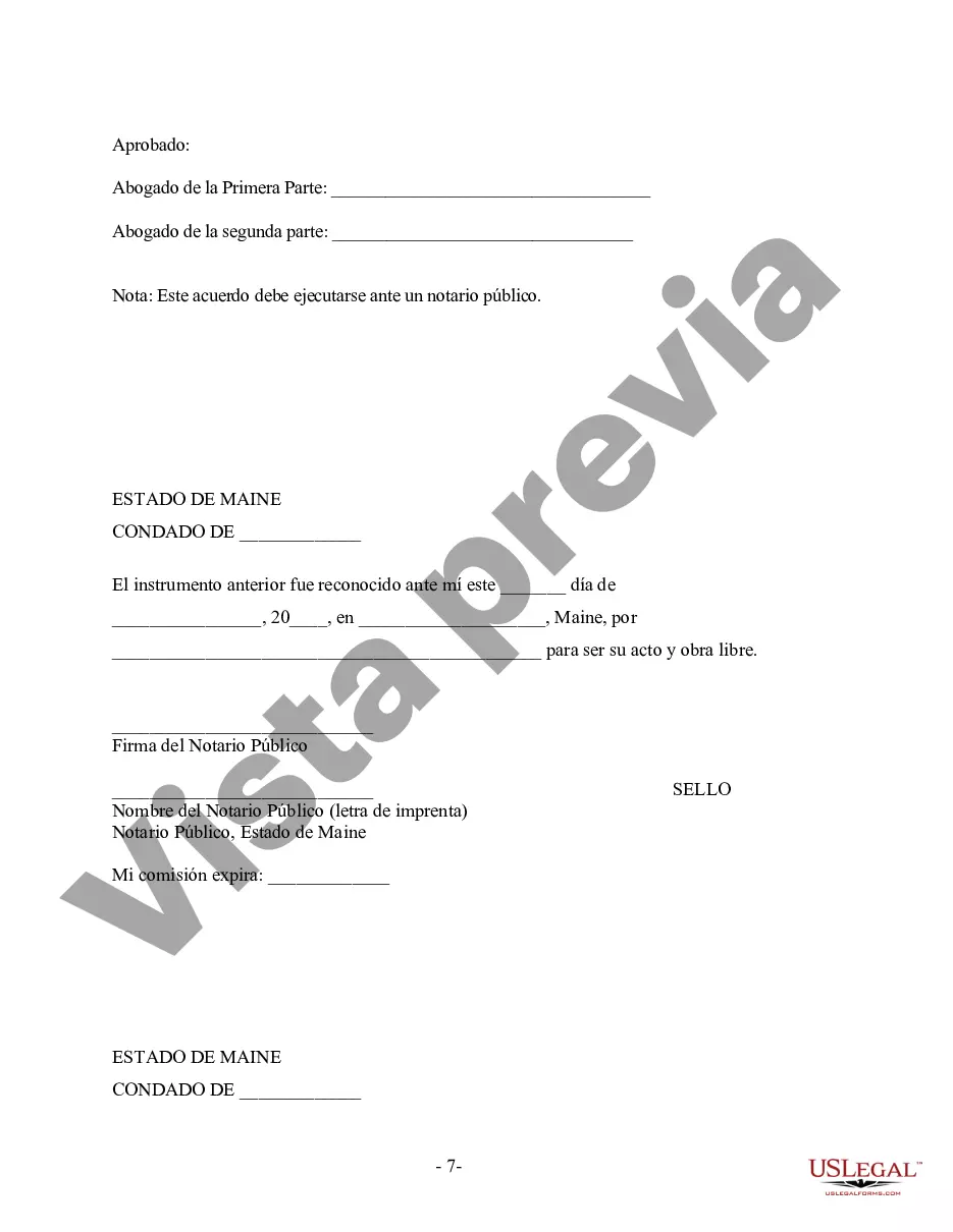 Preview Acuerdo Prenupcial Prematrimonial de Maine - Ley Uniforme de Acuerdo Prematrimonial - con Estados Financieros