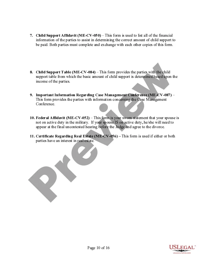 Preview Maine No-Fault Agreed Uncontested Divorce Package for Dissolution of Marriage for people with Minor Children