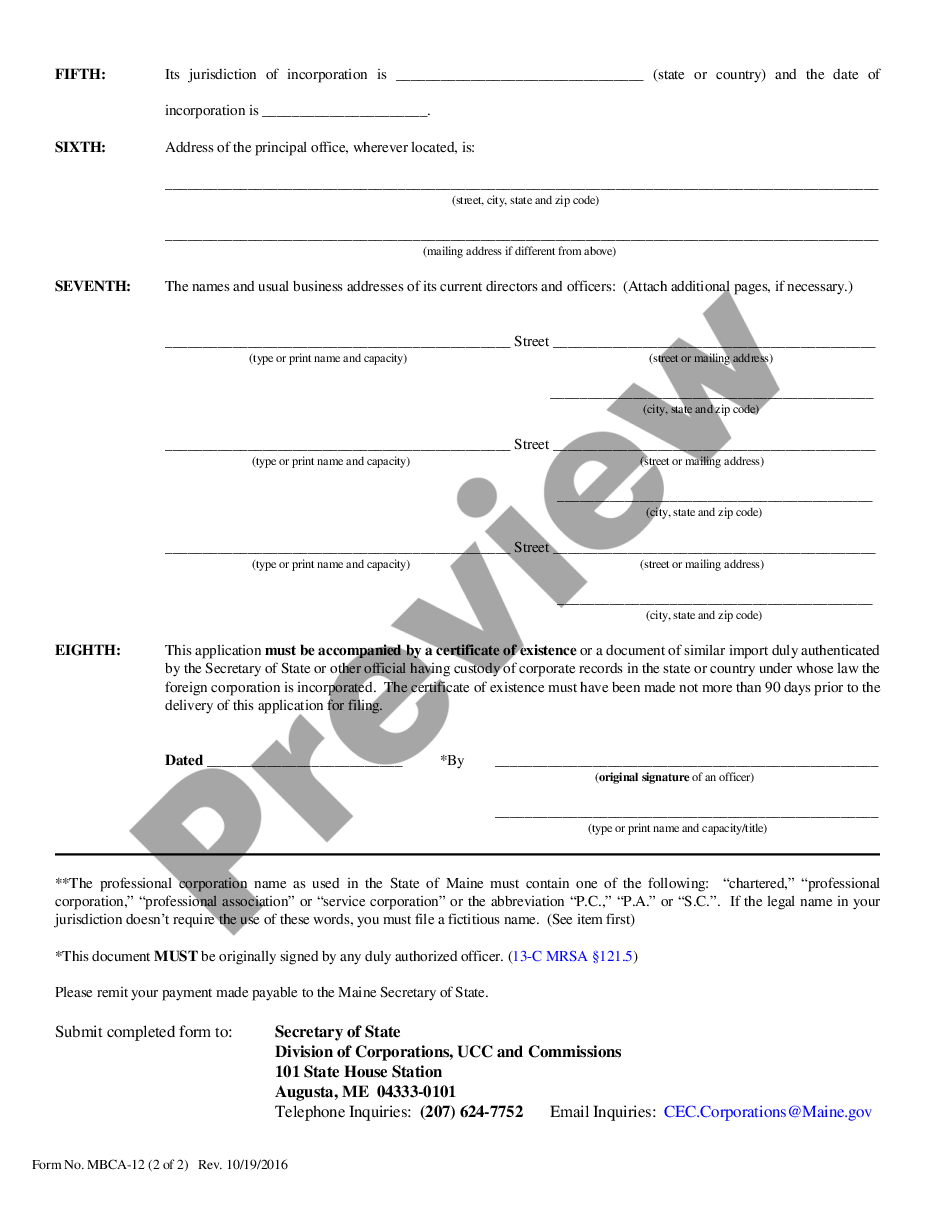 page 1 Maine Registration of Foreign Corporation preview