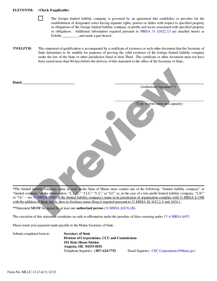 Preview Maine Registration of Foreign Corporation